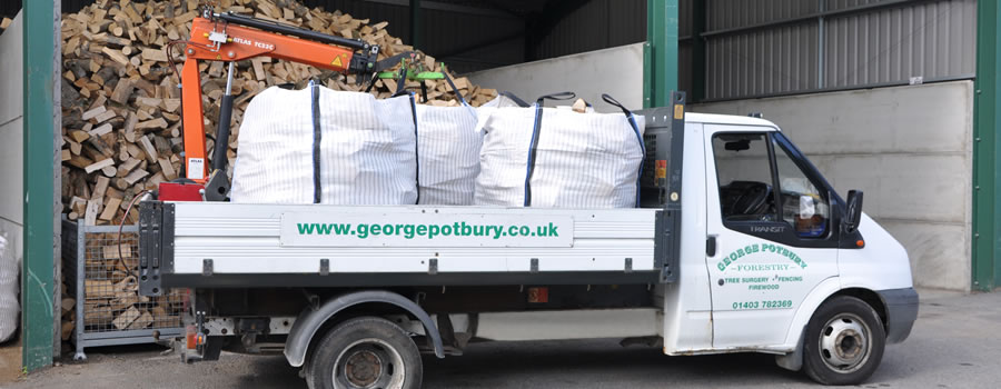 Photo of kiln dried firewood ready for delivery by George Potbury Forestry Ltd in Horsham.